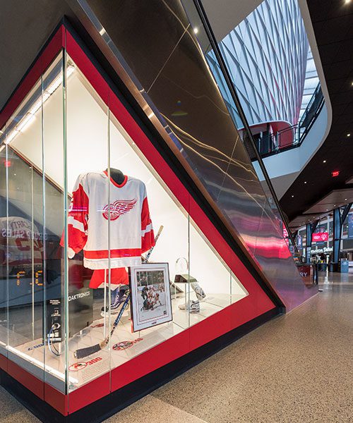 The retail design at the Detroit Pistons & Detroit Red Wings Team Store.