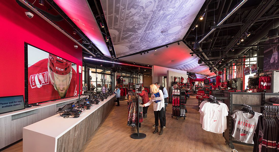 The retail design at the Detroit Pistons & Detroit Red Wings Team