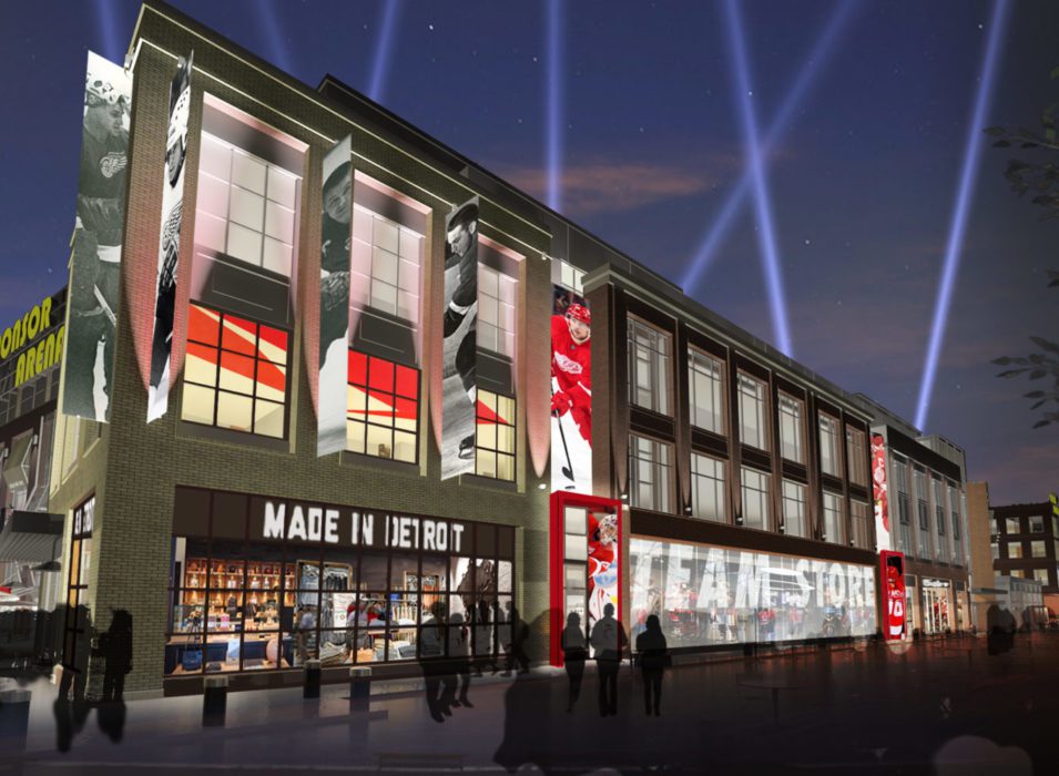 The retail design at the Detroit Pistons & Detroit Red Wings Team Store.