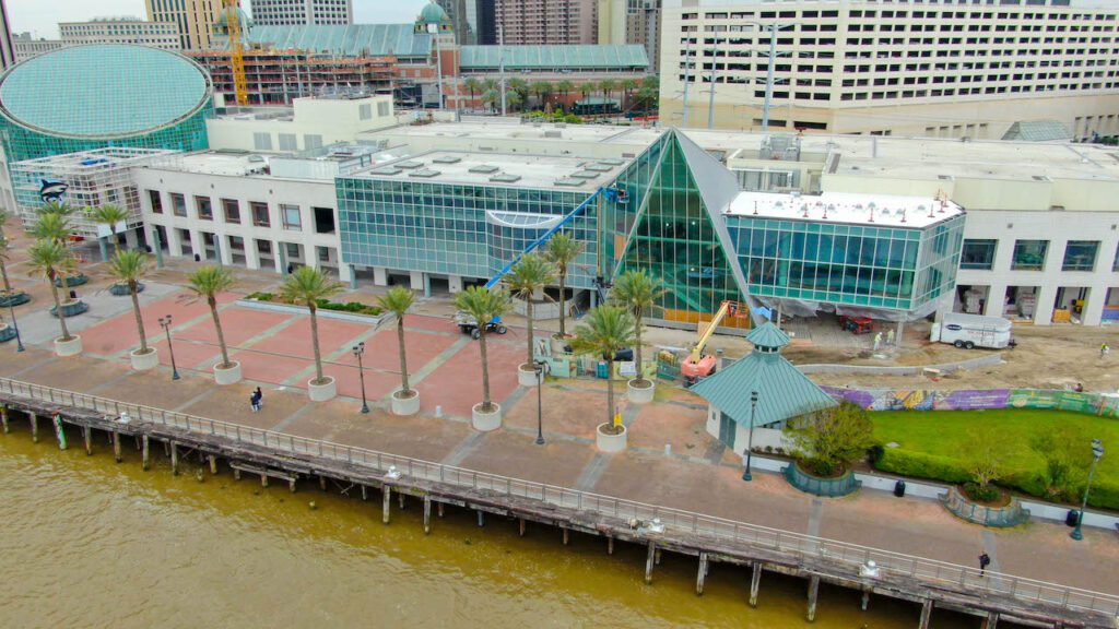 Drone image of Audubon Aquarium and Audubon Insectarium. March 29, 2023