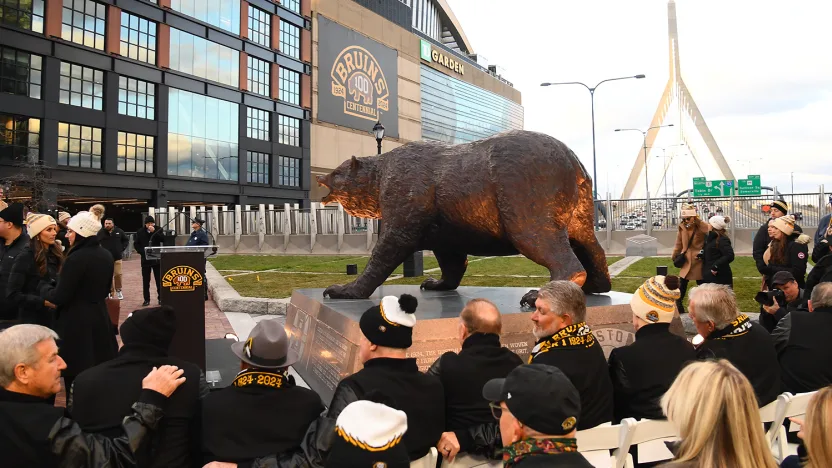 Boston Bruins new bear statue at TD Garden