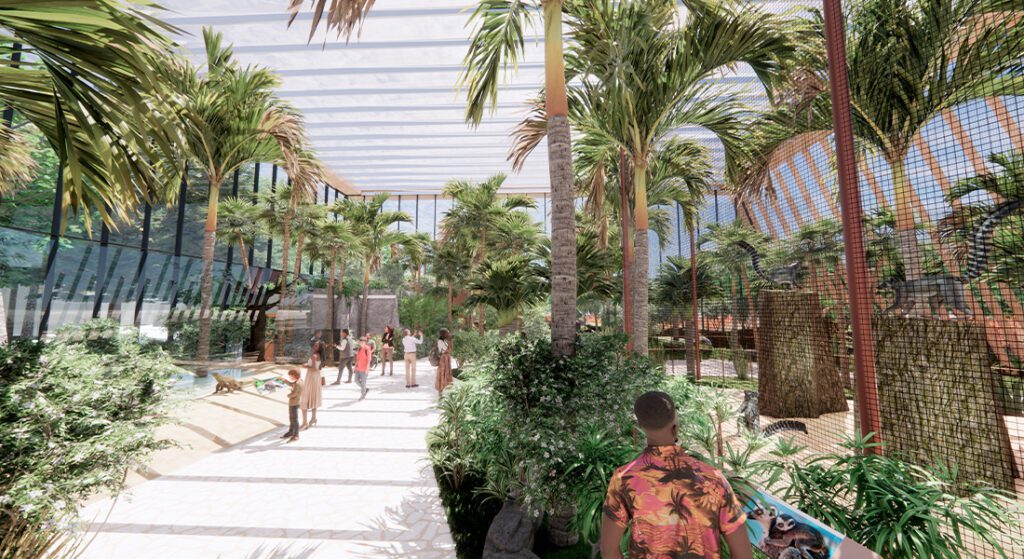 Rendering of CambridgeSeven's design of immersive exhibits at Seneca Park Zoo in Rochester, New York.